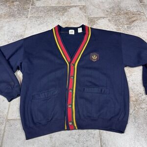 Vintage Gap Cardigan Mens Large Blue Sweater Crest Button Preppy 1990s Varsity